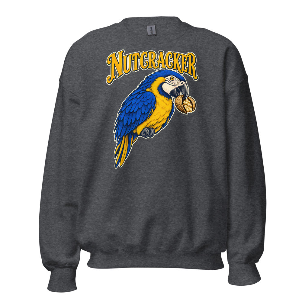 Nutcracker Macaw funny Christmas sweatshirt in Dark Grey Heather