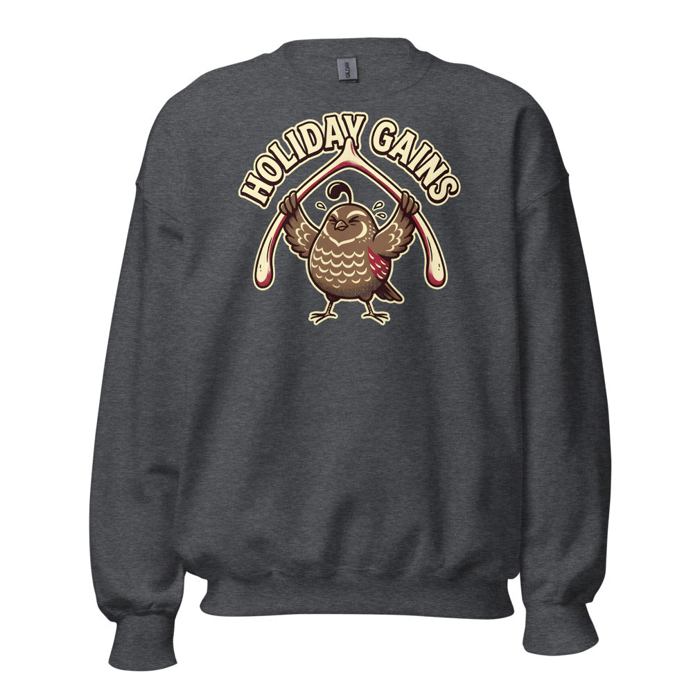 Holiday Gains Quail funny Thanksgiving sweatshirt in Dark Grey Heather