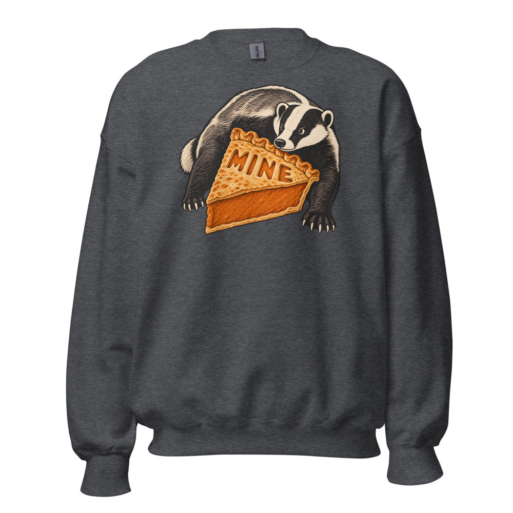 Pie Security Badger funny Thanksgiving sweatshirt in Dark Grey Heather