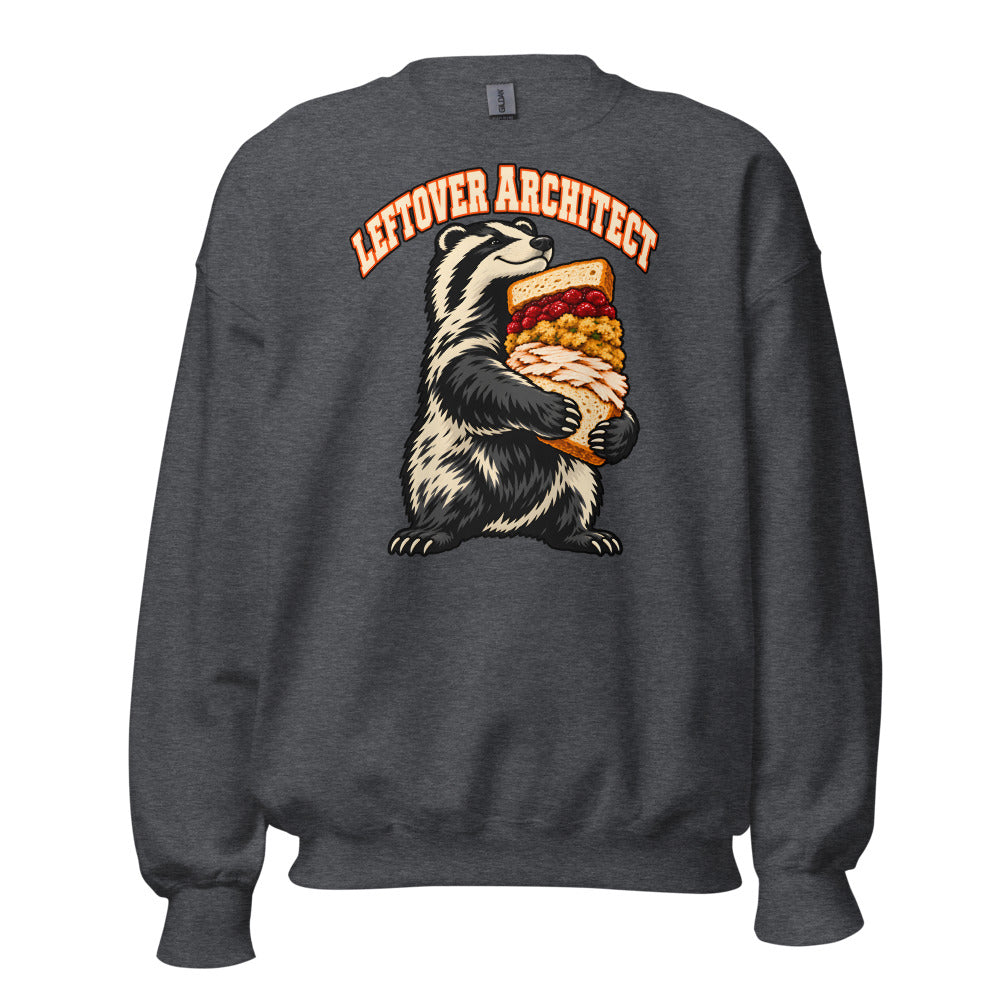 Leftover Architect Badger funny Thanksgiving sweatshirt in Dark Grey Heather