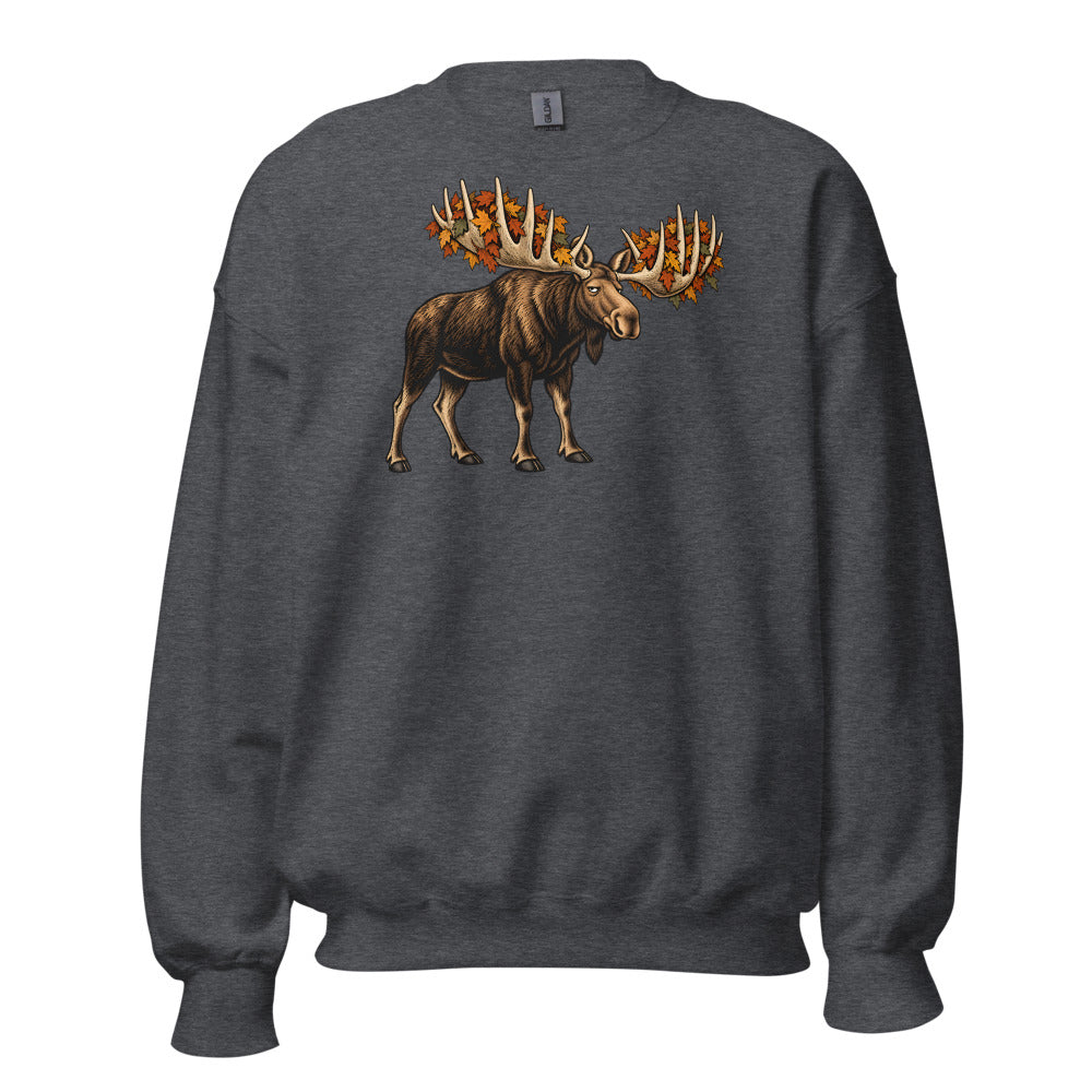 Rake Duty Moose funny fall sweatshirt in Dark Grey Heather