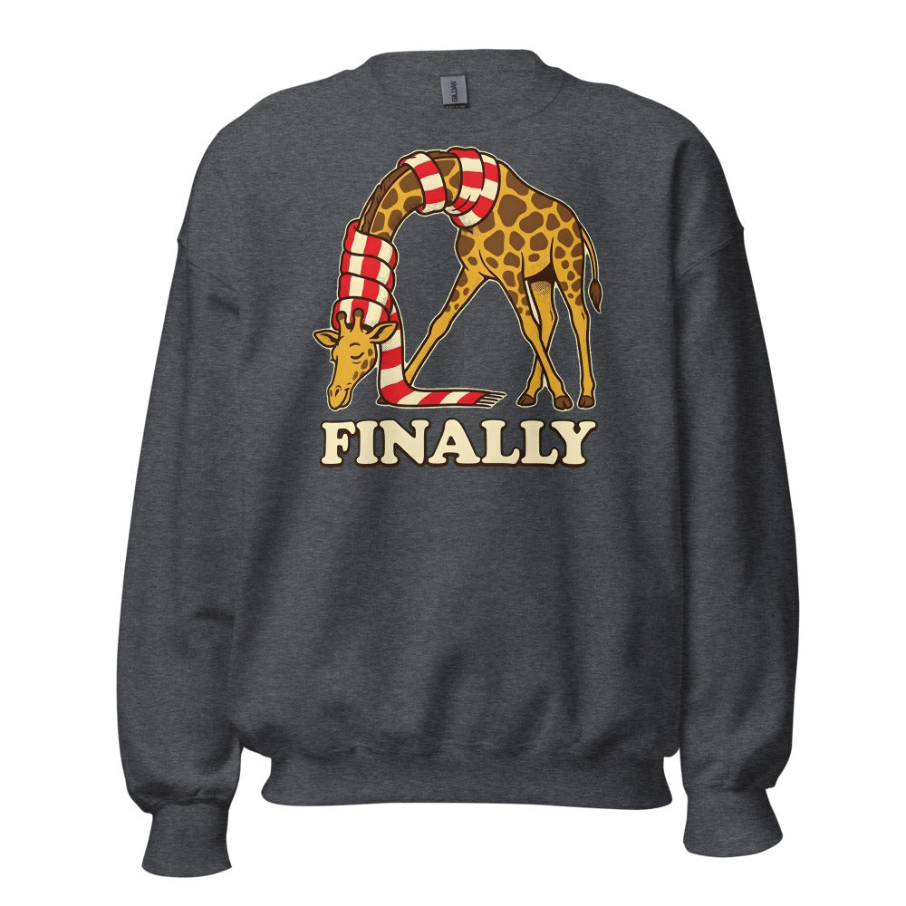 Finally, a Scarf Giraffe funny winter sweatshirt in Dark Grey Heather