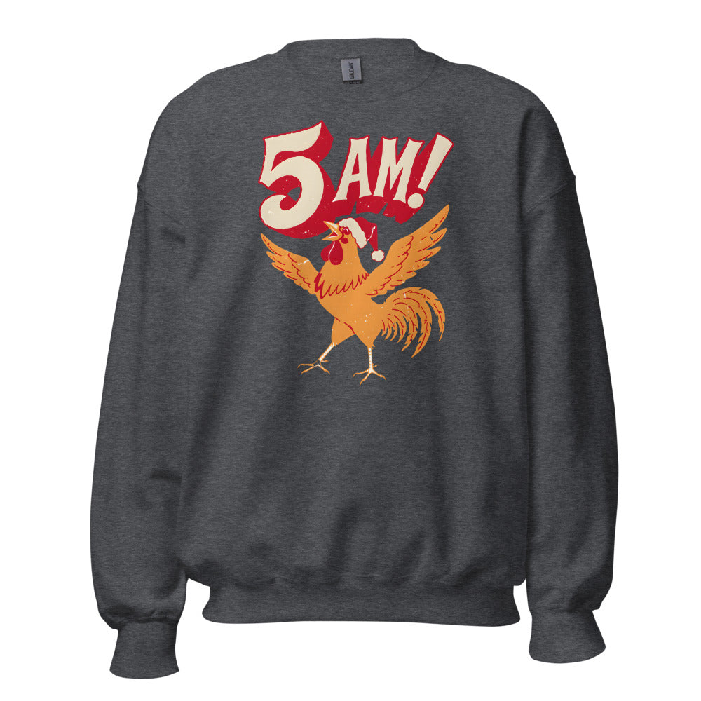 Christmas Alarm Rooster funny Christmas sweatshirt in Dark Grey Heather