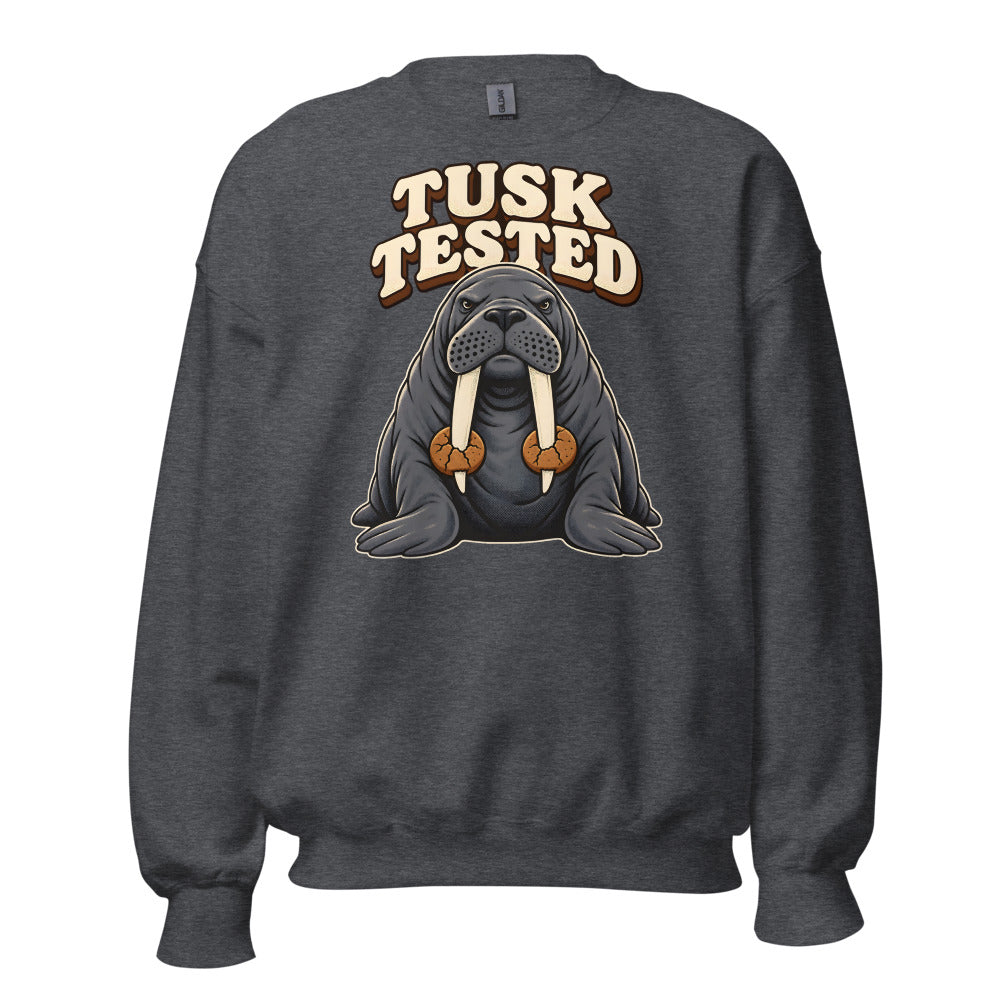 Cookie Quality Control Walrus funny Christmas sweatshirt in Dark Grey Heather