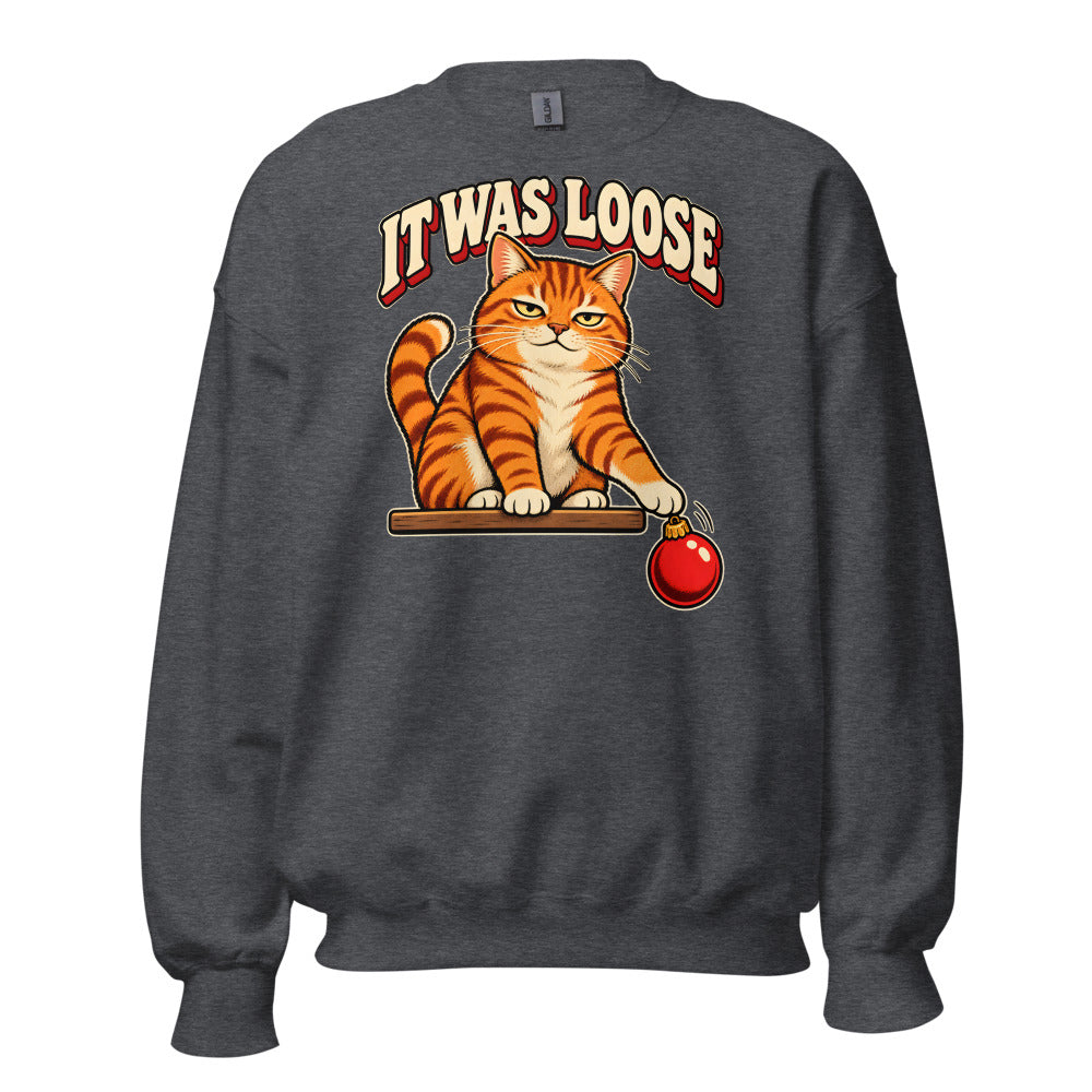 Ornament Security Cat funny Christmas sweatshirt in Dark Grey Heather