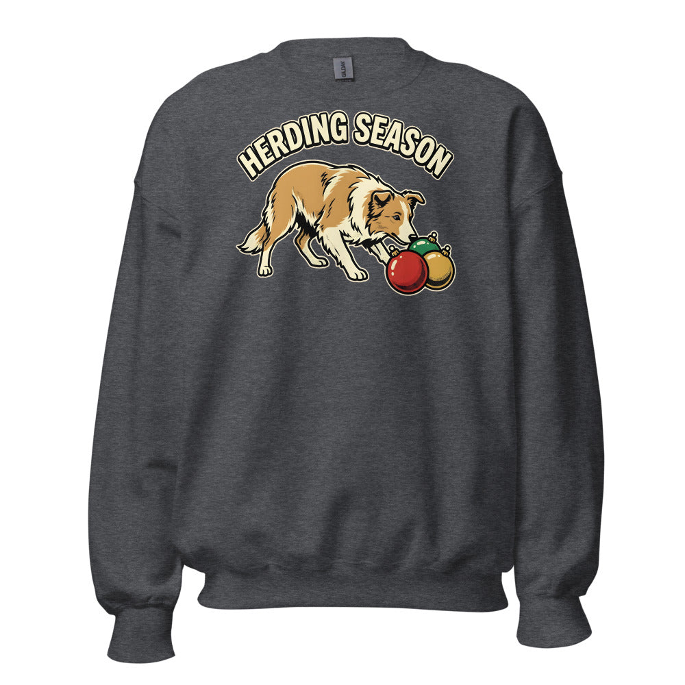 Ornament Wrangler Border Collie funny Christmas sweatshirt in Dark Grey Heather