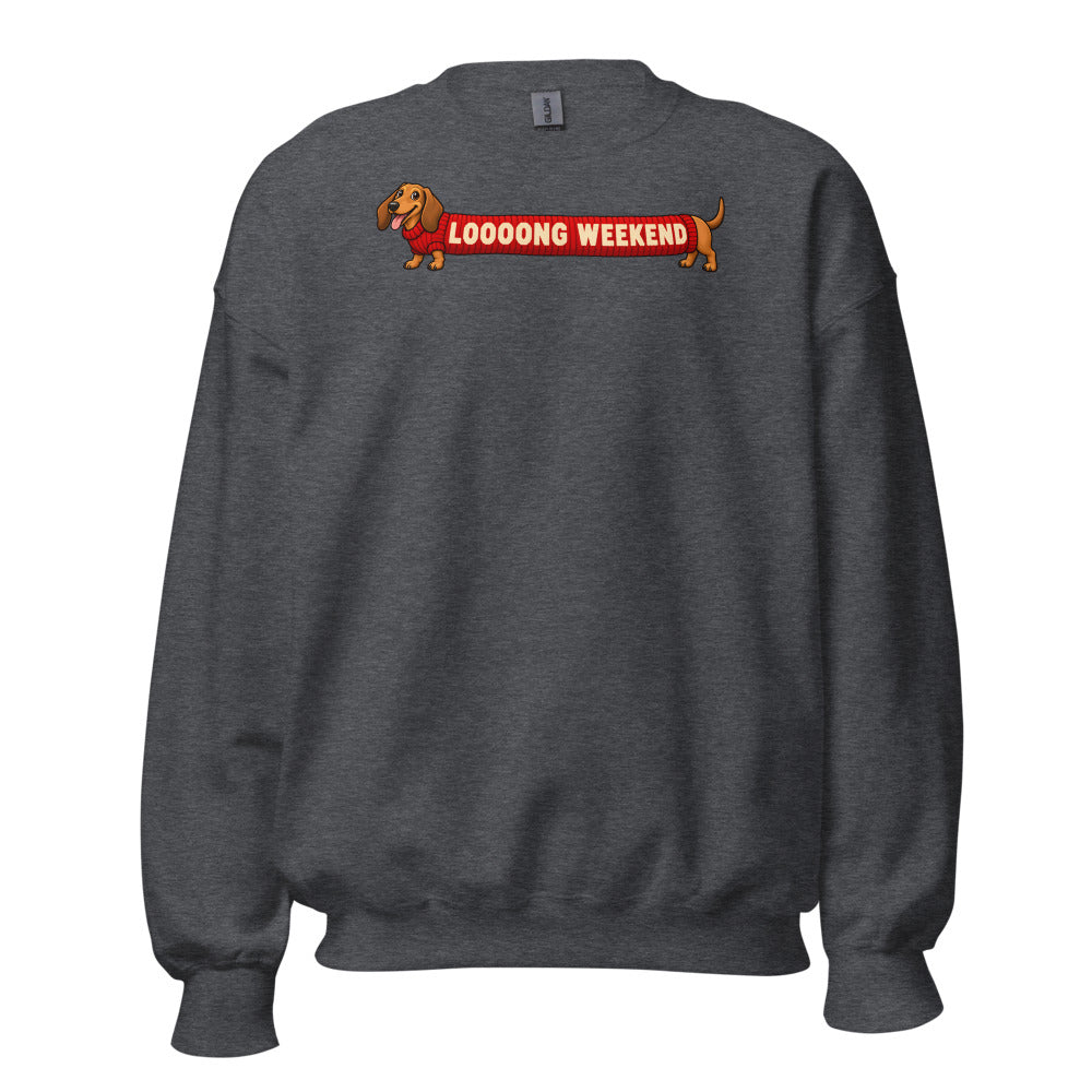 Long Weekend Dachshund funny New Year's sweatshirt in Dark Grey Heather
