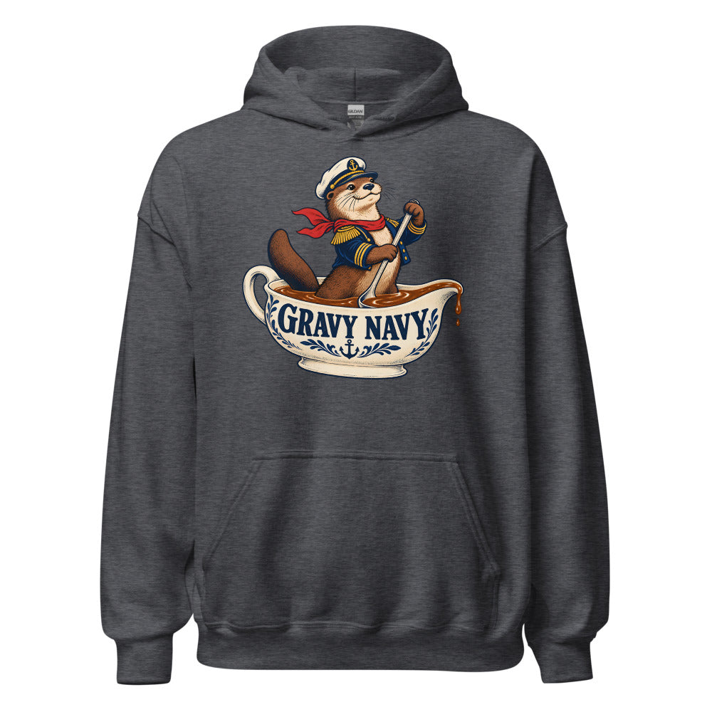 Gravy Navy Otter funny Thanksgiving hoodie in Dark Grey Heather