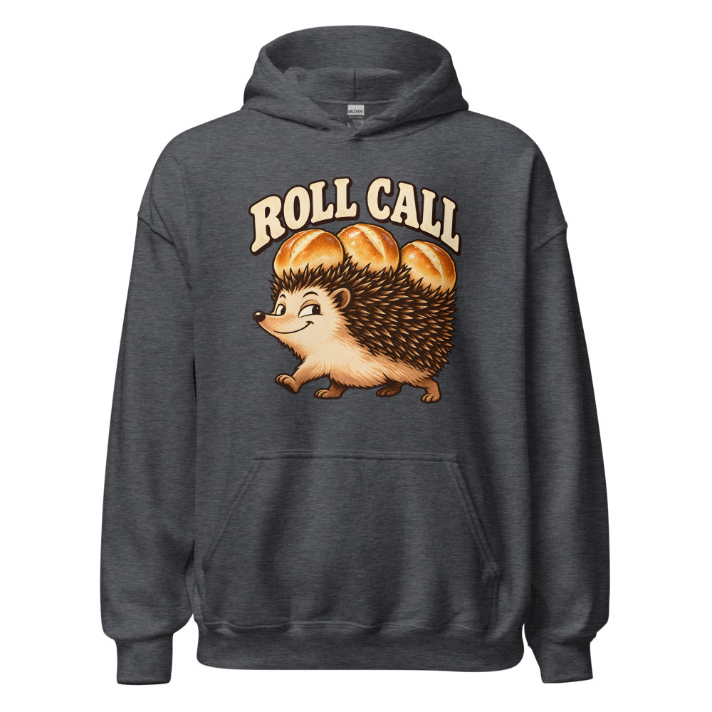 Roll Call Hedgehog funny Thanksgiving hoodie in Dark Grey Heather