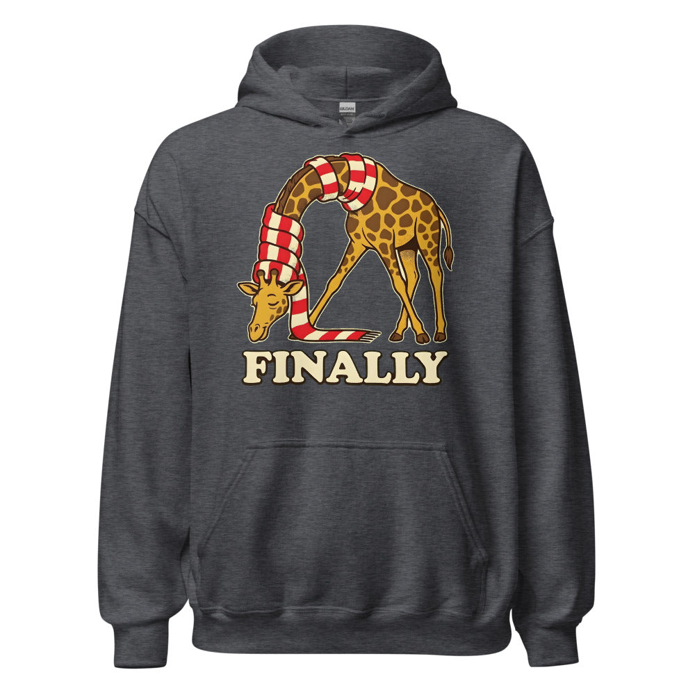 Finally, a Scarf Giraffe funny winter hoodie in Dark Grey Heather