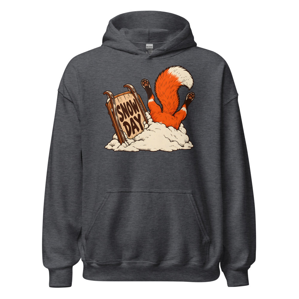 Snow Day Dive Fox funny winter hoodie in Dark Grey Heather
