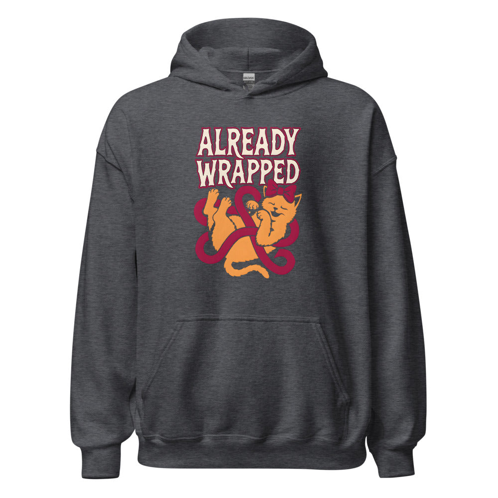 Already Wrapped Kitten funny Christmas hoodie in Dark Grey Heather