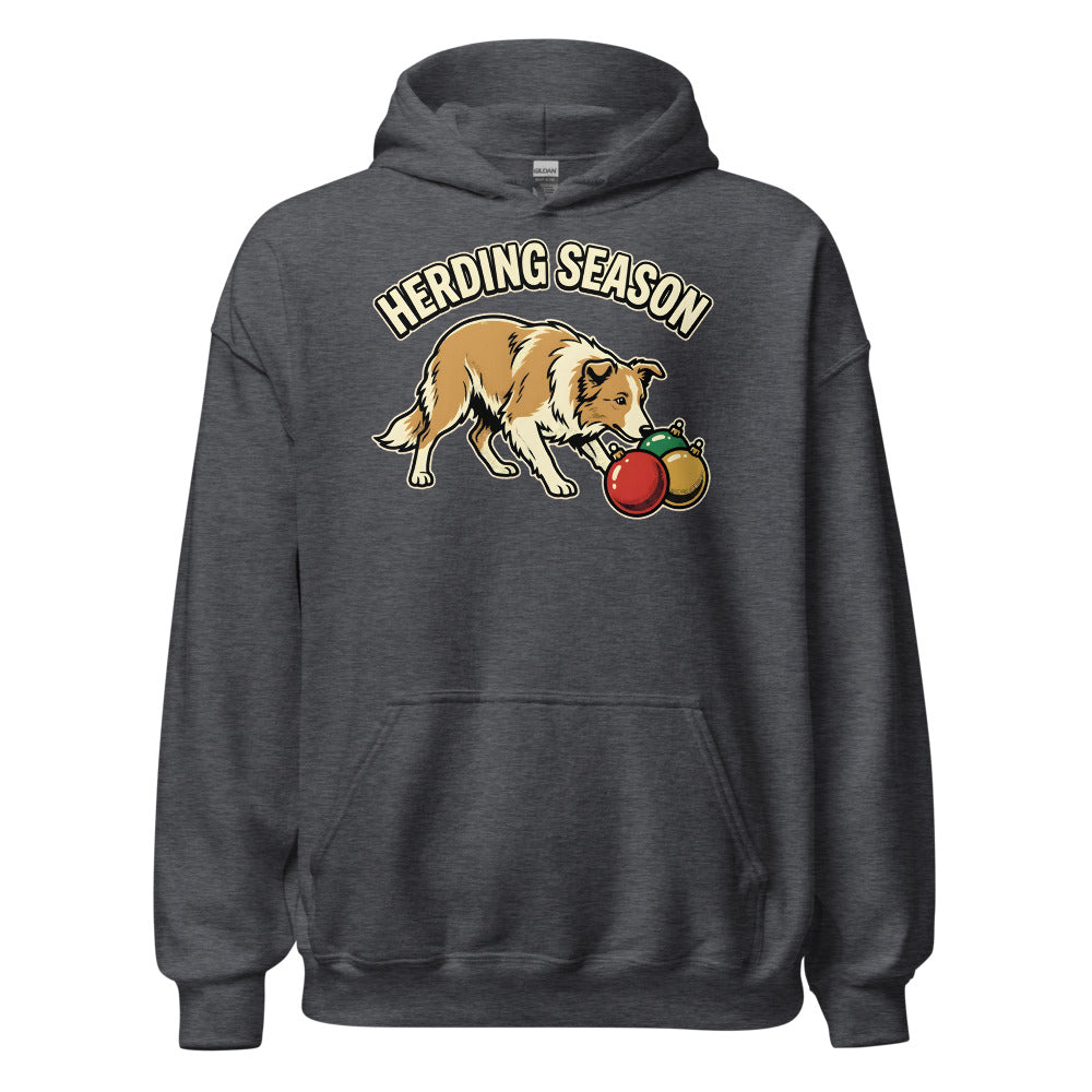 Ornament Wrangler Border Collie funny Christmas hoodie in Dark Grey Heather