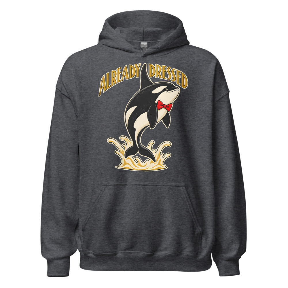 Already Dressed Orca funny New Year's hoodie in Dark Grey Heather