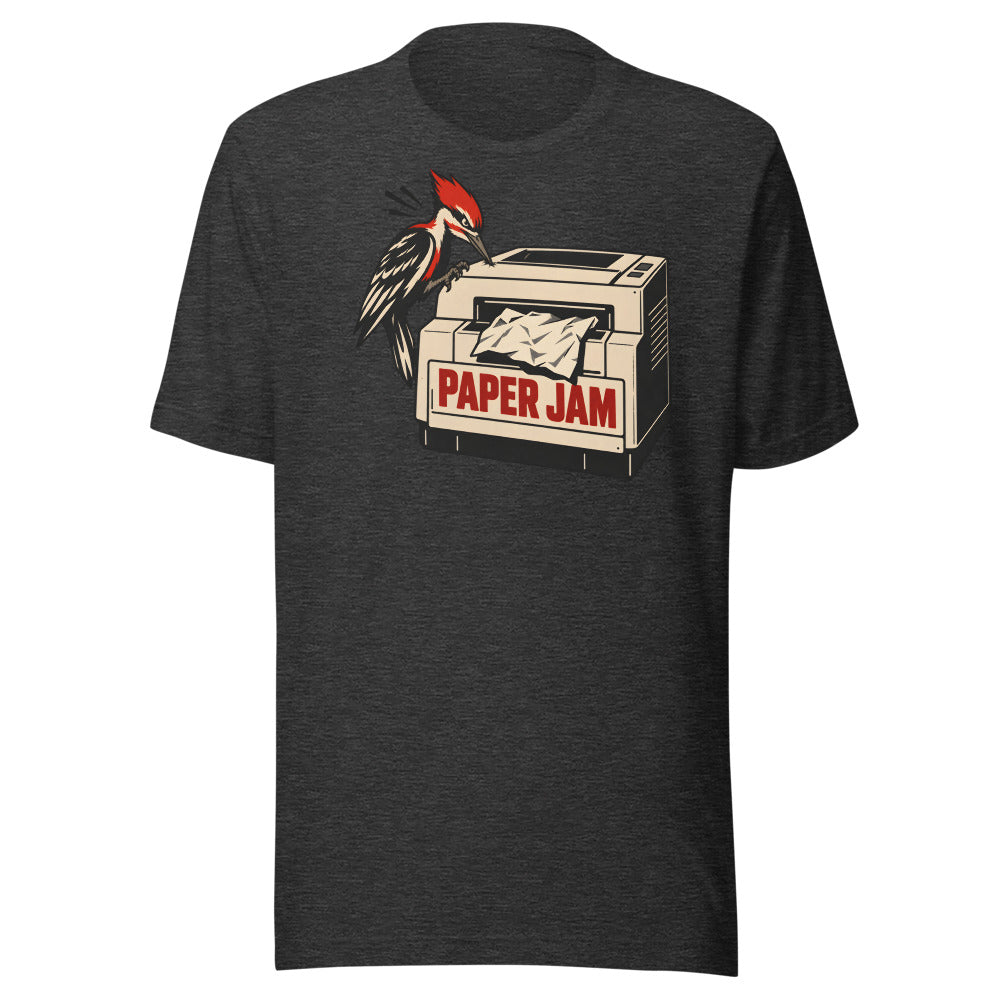 Paper Jam Patrol Woodpecker Shirt in Dark Grey Heather - front view