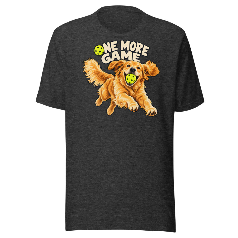 One More Game Golden Retriever Shirt in Dark Grey Heather - front view