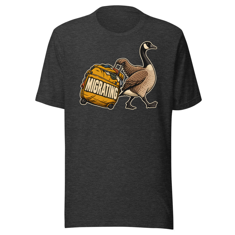 Migration Season Goose funny Thanksgiving t-shirt in Dark Grey Heather