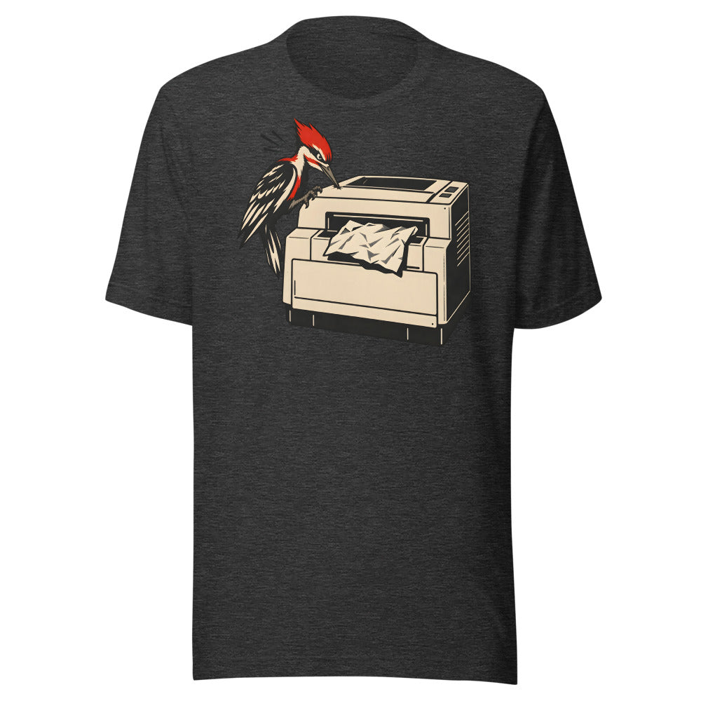 Paper Jam Patrol Woodpecker Shirt (Art Only) in Dark Grey Heather - front view