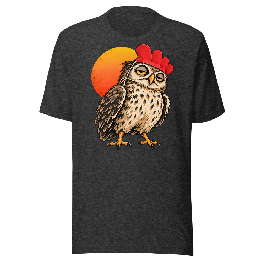 Early Bird Impostor Owl Shirt (Art Only) in Dark Grey Heather - front view