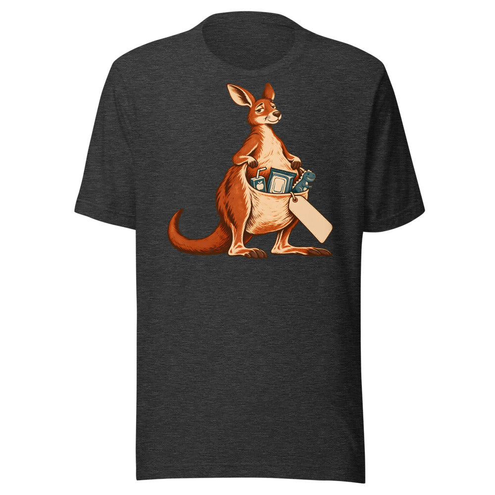 The Parent Pouch Kangaroo Shirt (Art Only) in Dark Grey Heather - front view