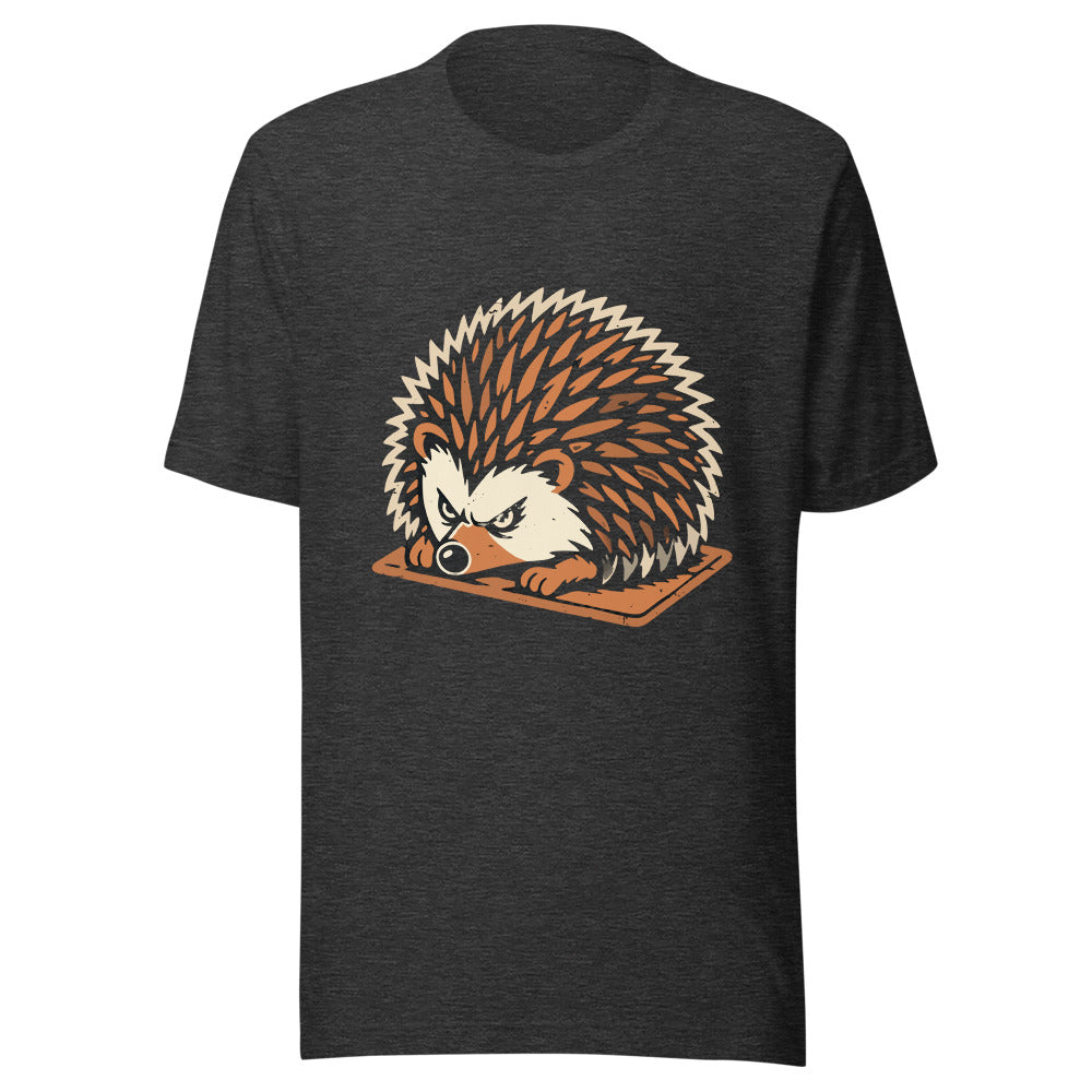 Spiky Welcome Mat Hedgehog Shirt (Art Only) in Dark Grey Heather - front view