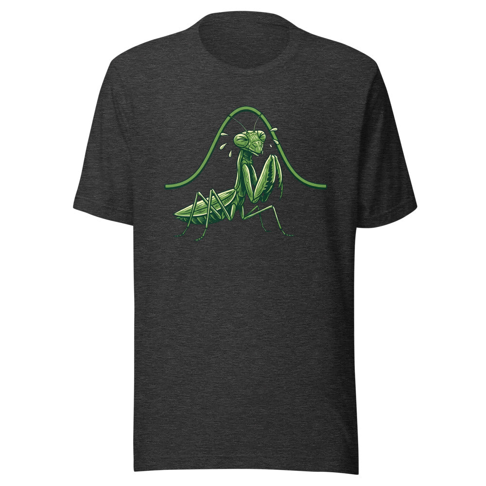 Please Curve Praying Mantis Shirt (Art Only) in Dark Grey Heather - front view