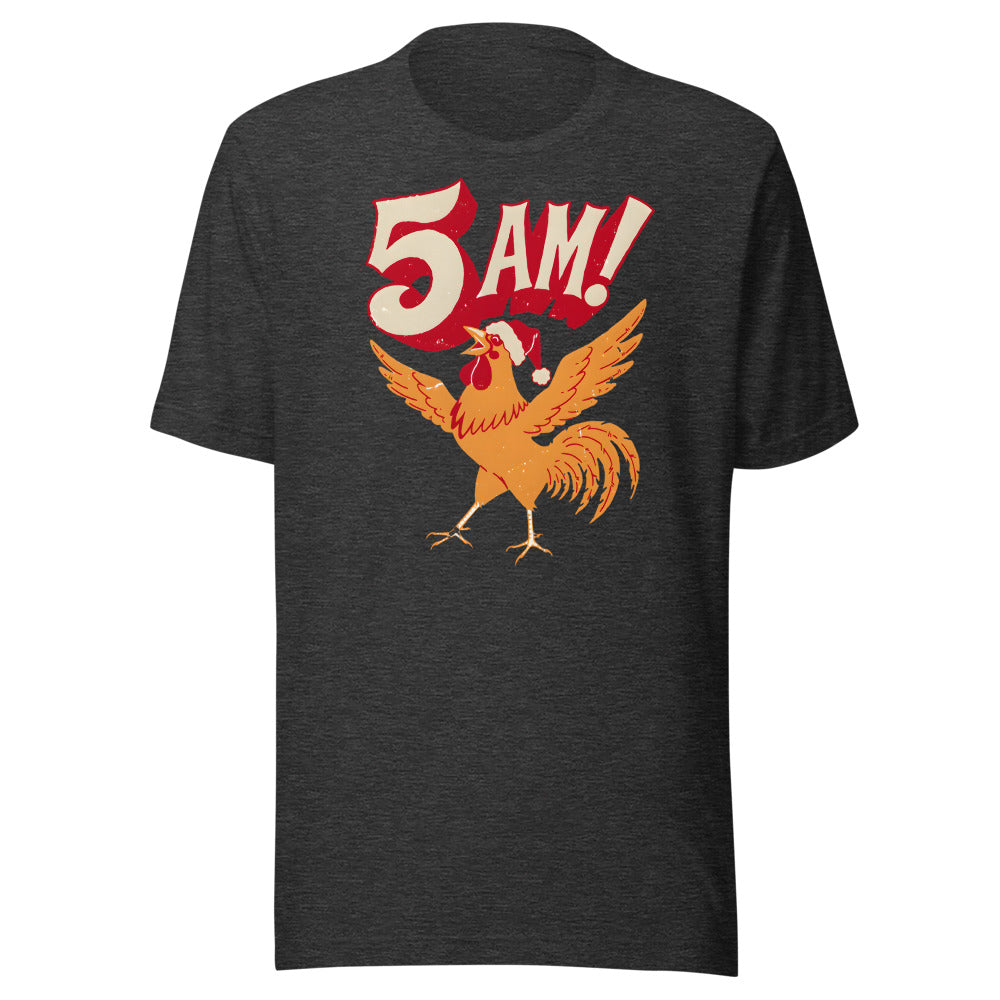 Christmas Alarm Rooster Shirt in Dark Grey Heather - front view
