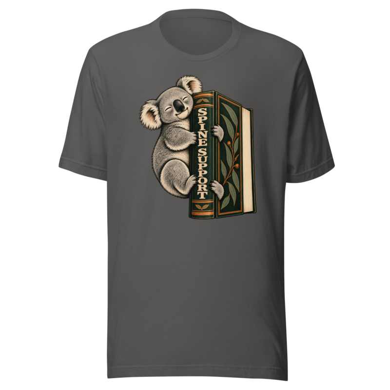 Spine Support Koala funny book lover shirt in Asphalt