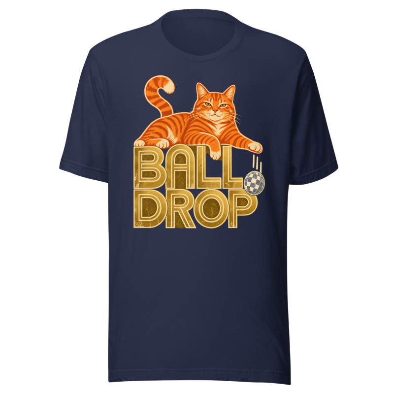 Ball Drop Cat funny New Year's shirt in Navy
