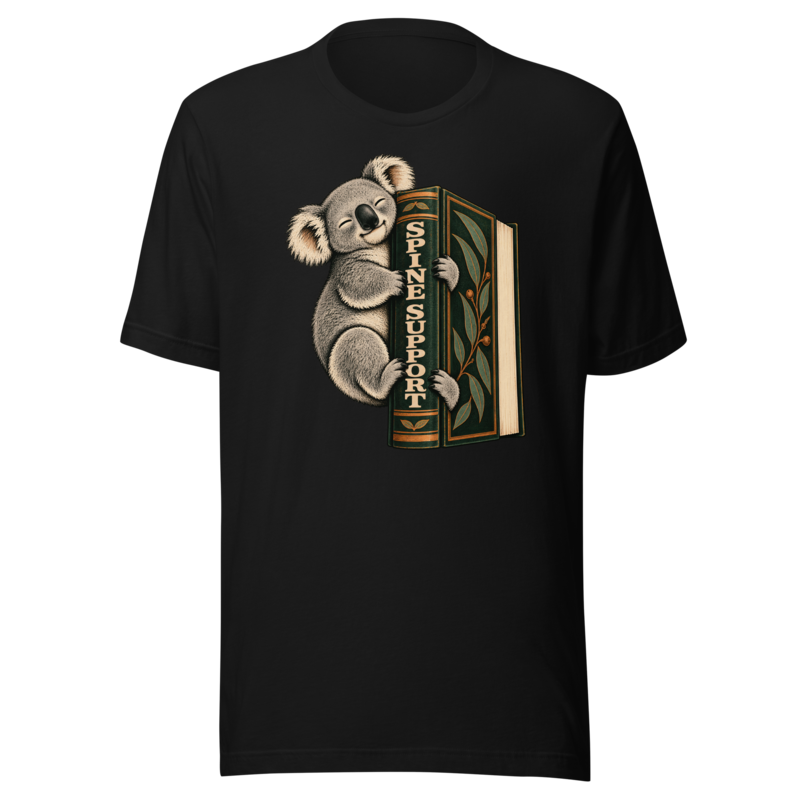 Spine Support Koala funny book lover shirt in Black