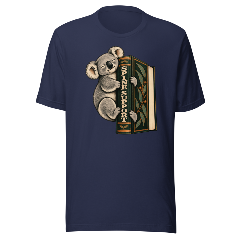 Spine Support Koala funny book lover shirt in Navy