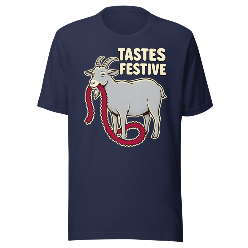 Tastes Festive Goat funny Christmas shirt in Navy