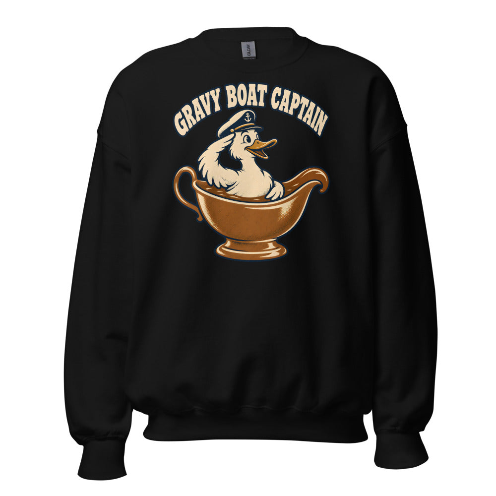 Gravy Boat Captain Duck funny Thanksgiving sweatshirt in Black