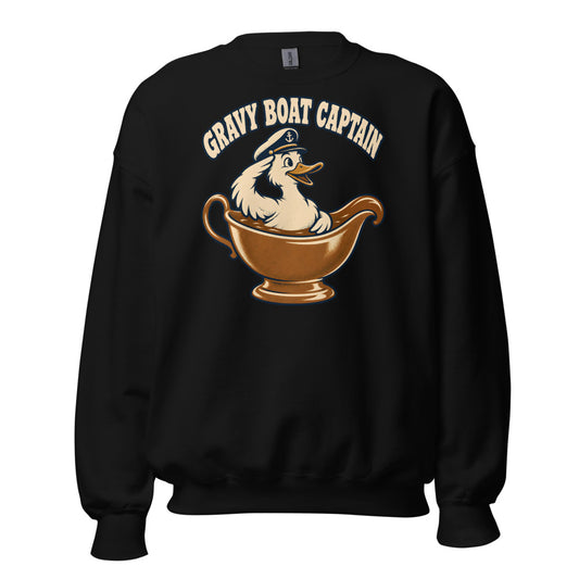 Gravy Boat Captain Duck funny Thanksgiving sweatshirt in Black