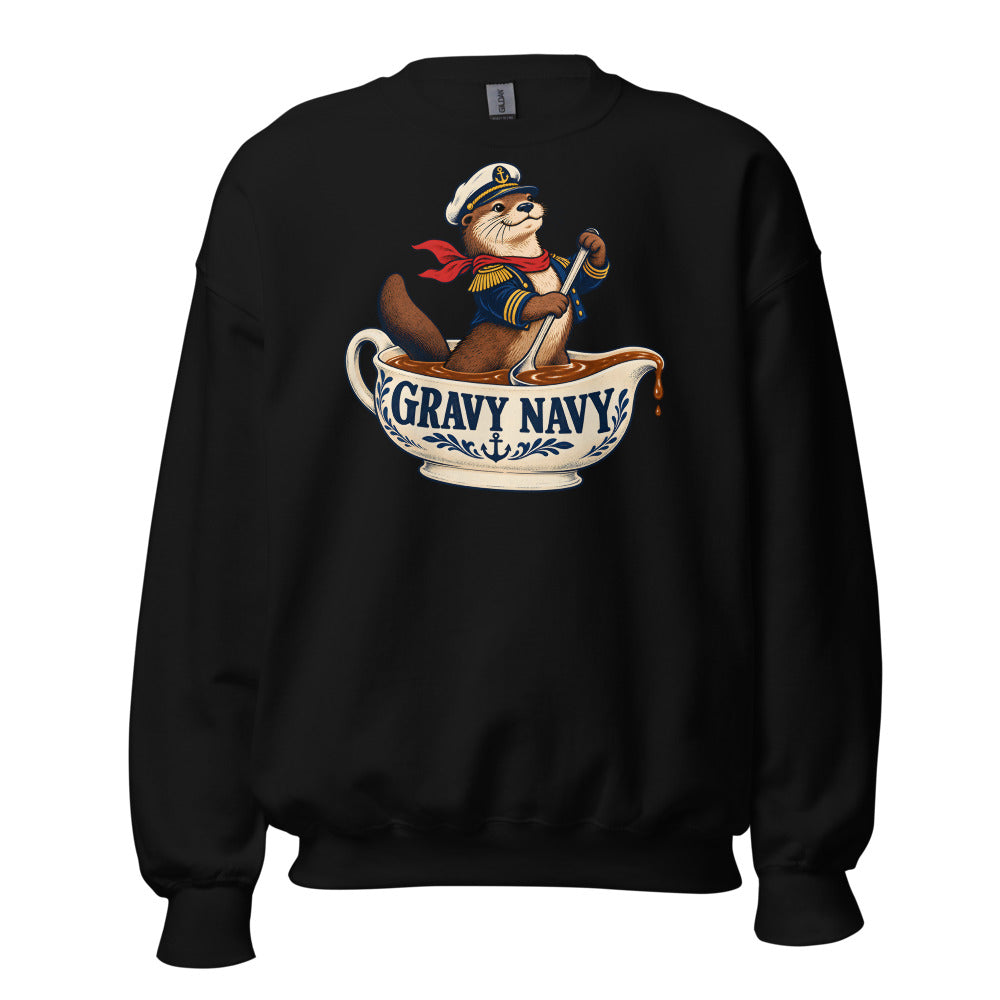 Gravy Navy Otter funny Thanksgiving sweatshirt in Black