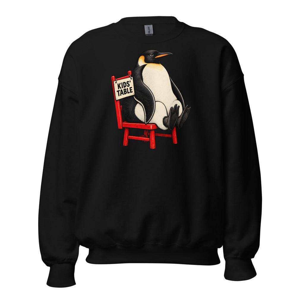 Kids' Table Veteran Penguin funny Thanksgiving sweatshirt in Black