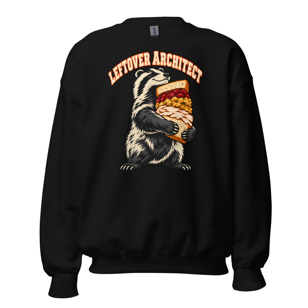 Leftover Architect Badger funny Thanksgiving sweatshirt in Black