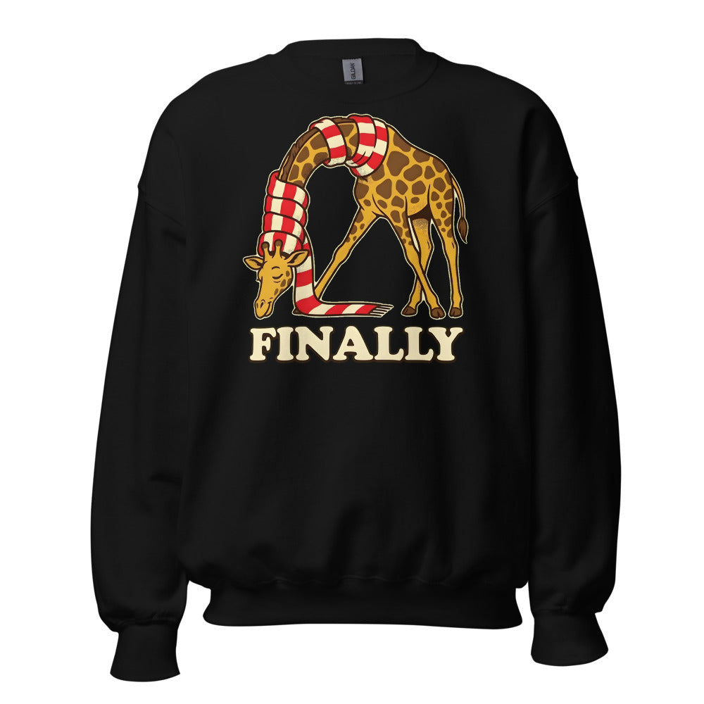 Finally, a Scarf Giraffe funny winter sweatshirt in Black