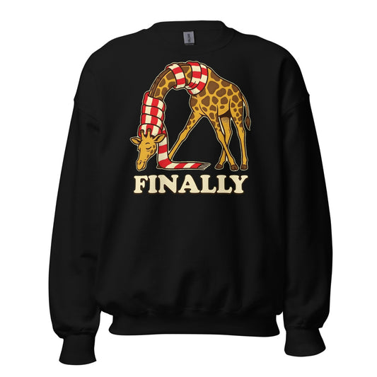 Finally, a Scarf Giraffe funny winter sweatshirt in Black
