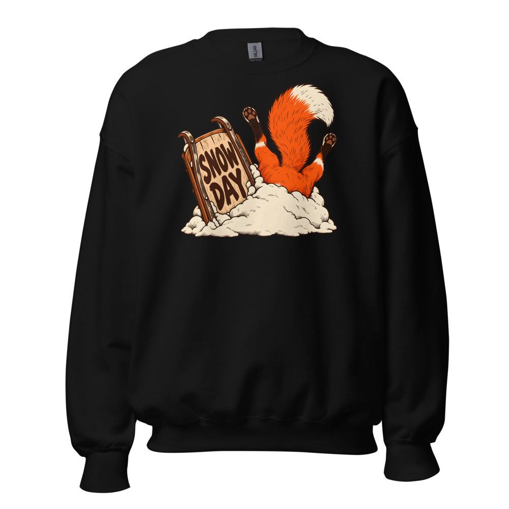 Snow Day Dive Fox funny winter sweatshirt in Black