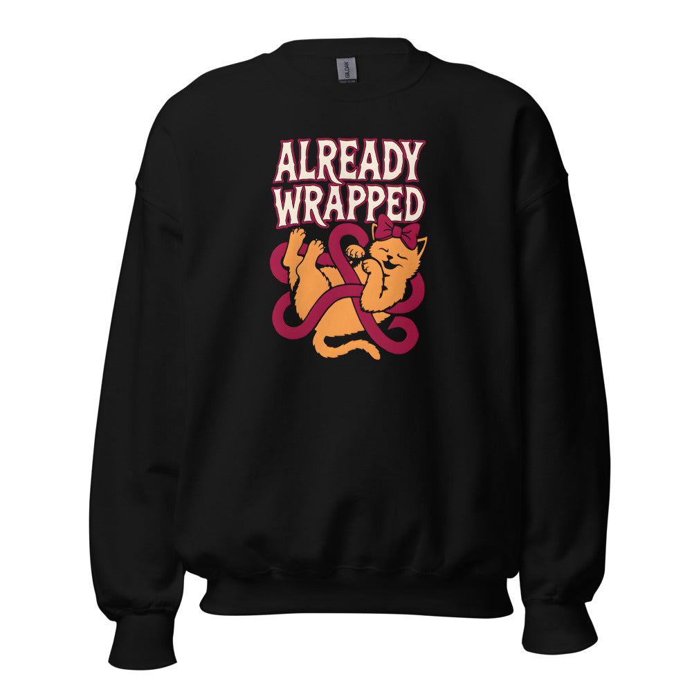 Already Wrapped Kitten funny Christmas sweatshirt in Black
