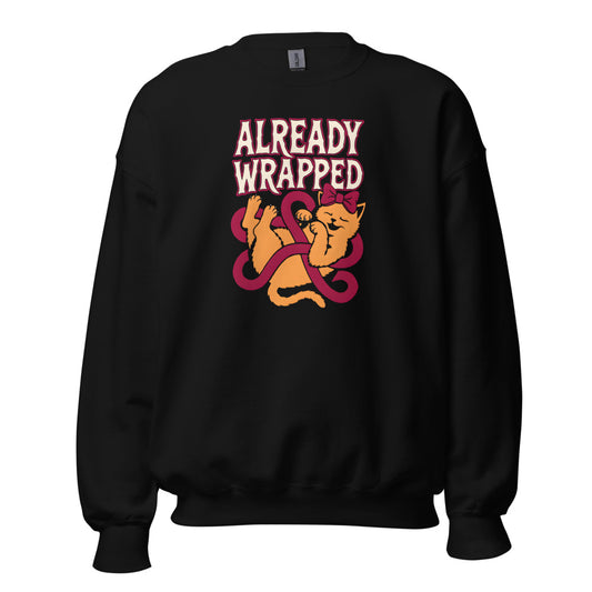 Already Wrapped Kitten funny Christmas sweatshirt in Black