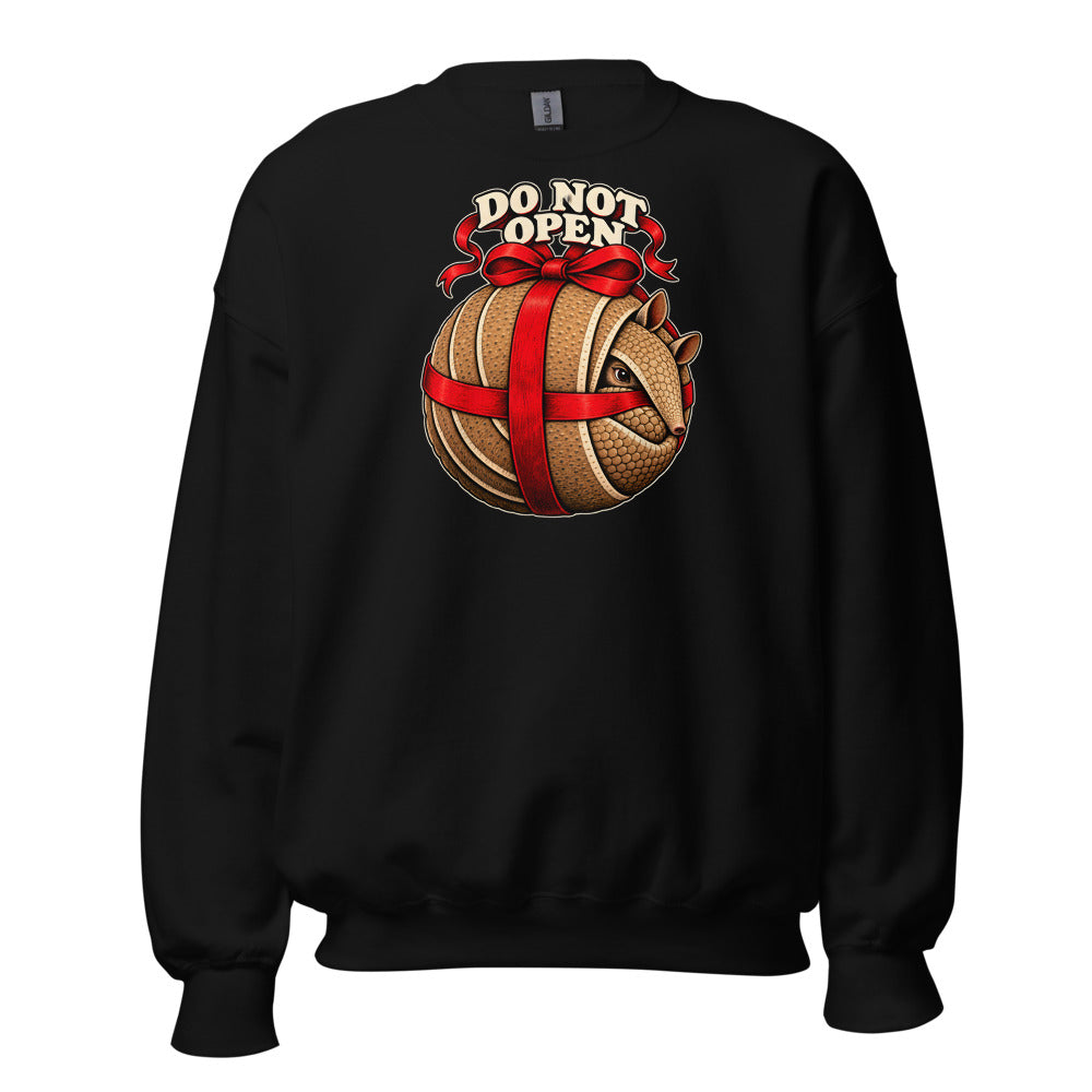 Do Not Open Armadillo funny Christmas sweatshirt in Black