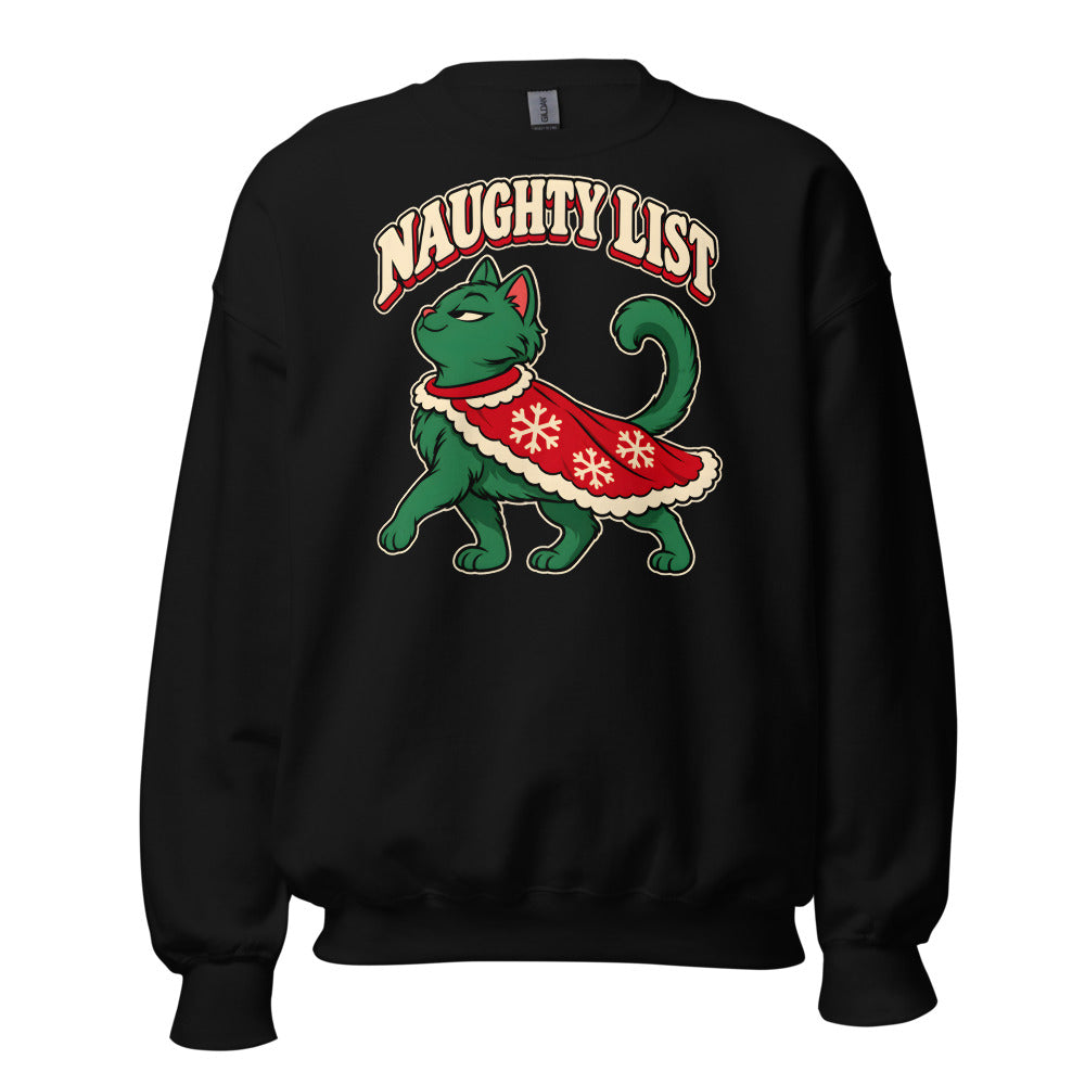 Naughty List Cat funny Christmas sweatshirt in Black