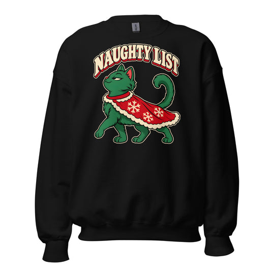 Naughty List Cat funny Christmas sweatshirt in Black