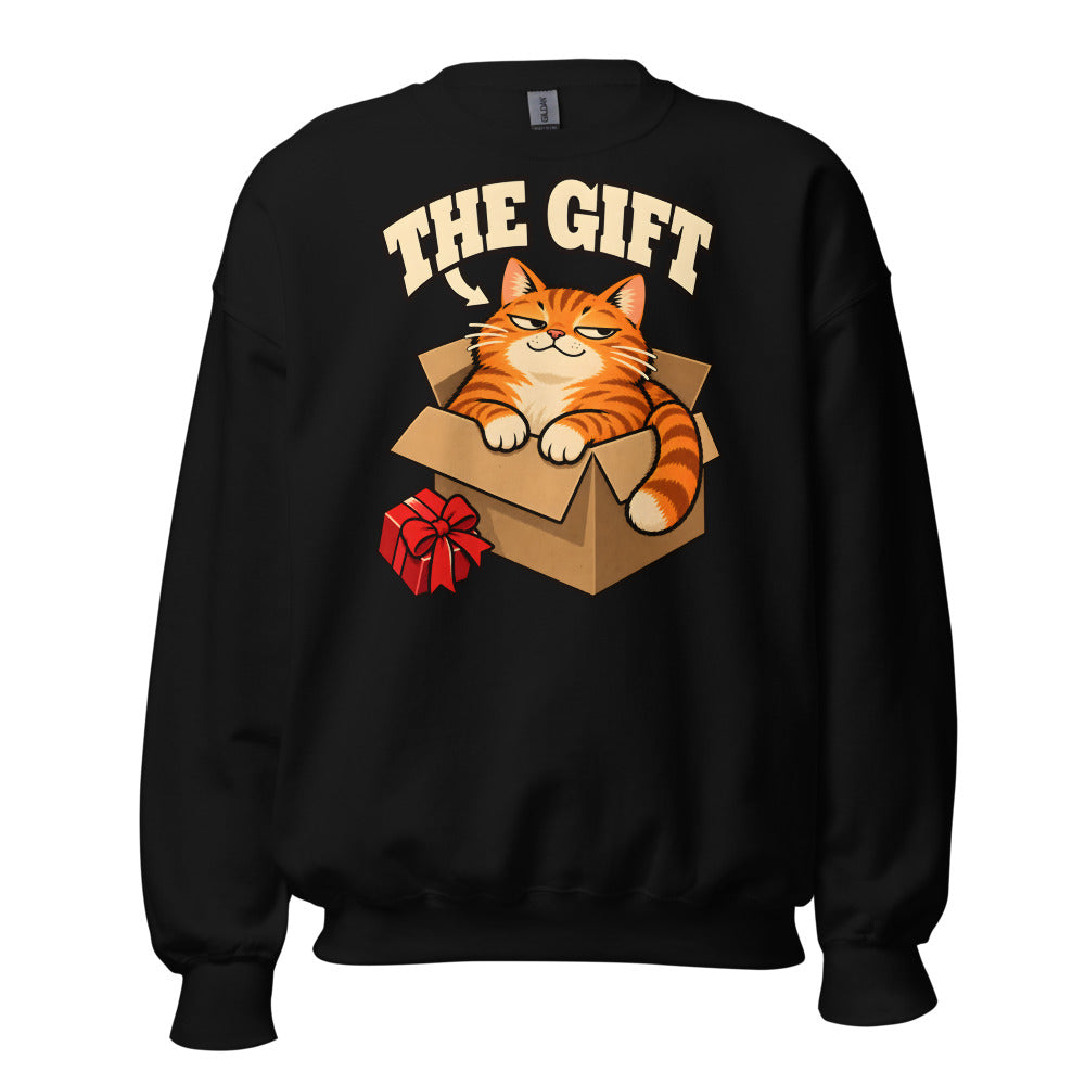 The Gift Cat funny Christmas sweatshirt in Black