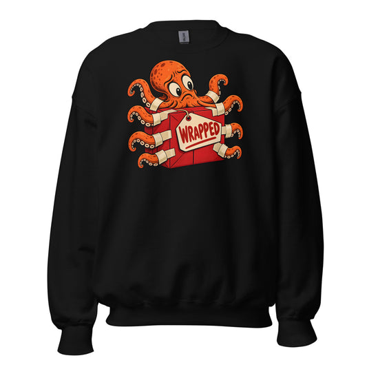 Wrap Trap Octopus funny Christmas sweatshirt in Black
