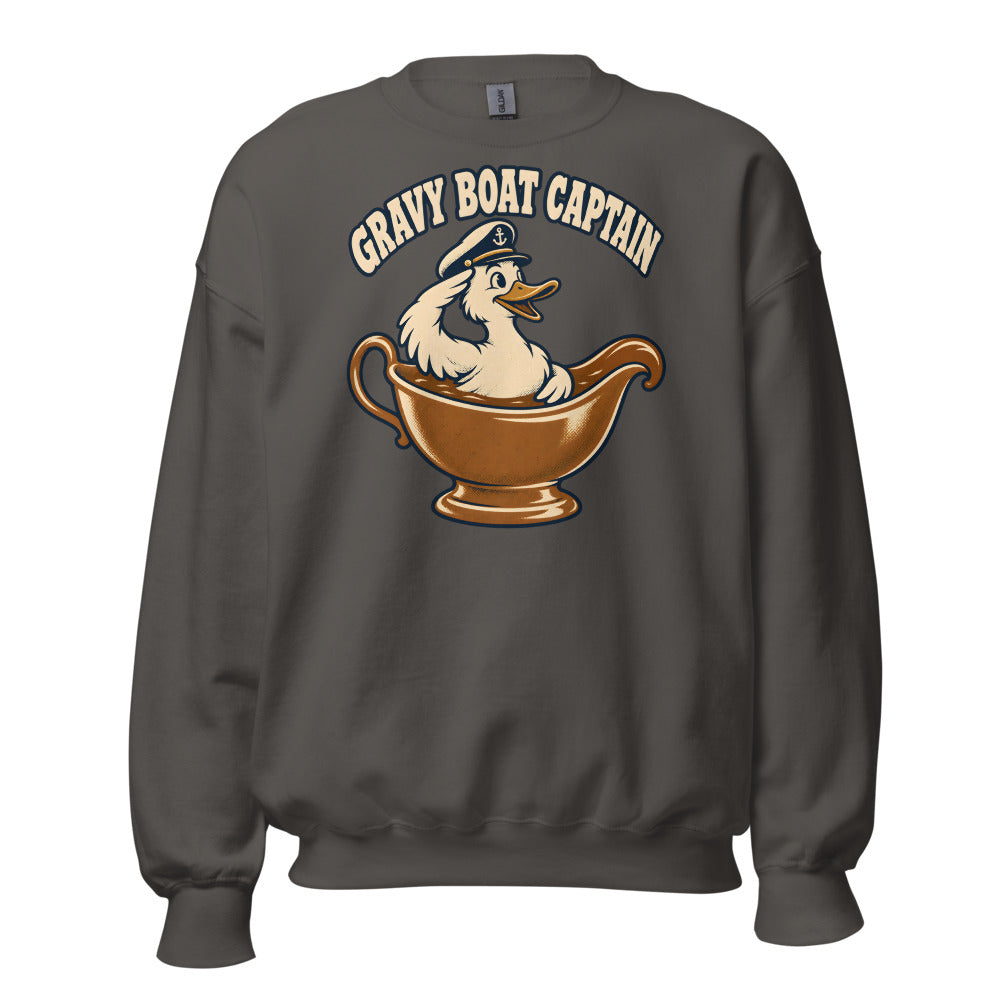 Gravy Boat Captain Duck funny Thanksgiving sweatshirt in Asphalt