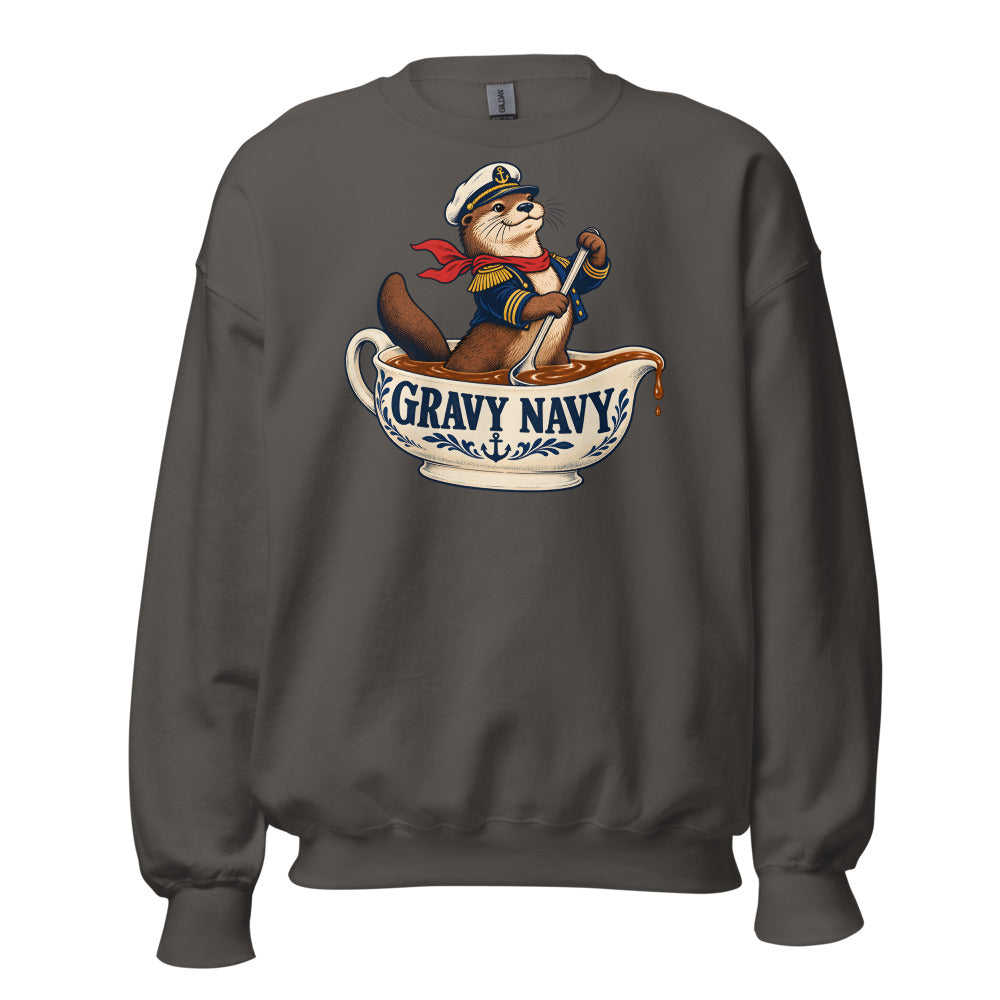 Gravy Navy Otter funny Thanksgiving sweatshirt in Asphalt