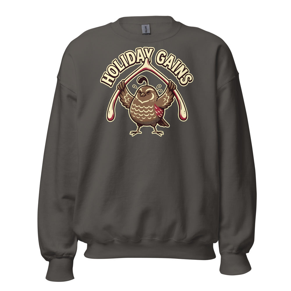 Holiday Gains Quail funny Thanksgiving sweatshirt in Asphalt